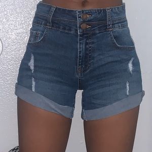 high-waisted lightly ripped jean shorts!